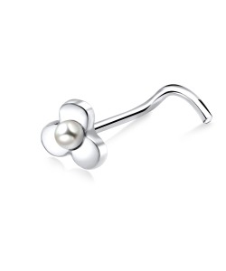 Flowery Pearl Silver Curved Nose Stud NSKB-201p